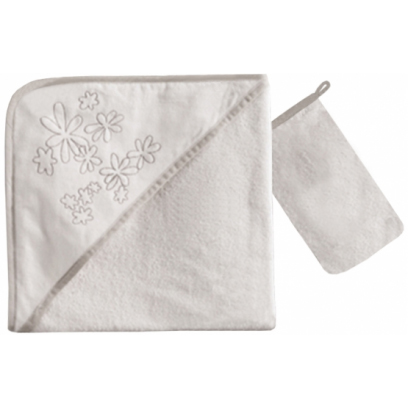Полотенце (уголок+варежка)  100% хлопок, размер 75*75 см, "Valentine Saten Vanilla"