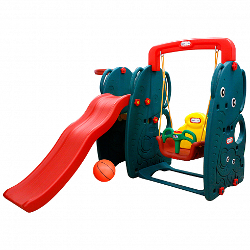 JM-761 W Игровая зона "Слон" (горка-волна с баскетбольным кольцом и мячом, качели с музык. панелью)