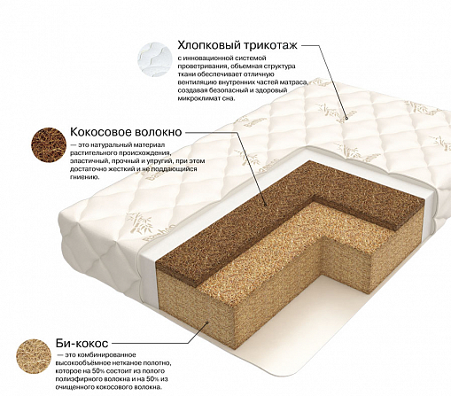 Матрас Флорентино (чехол БК/кокос 1см/плита Bi cocos 9см) 125х65