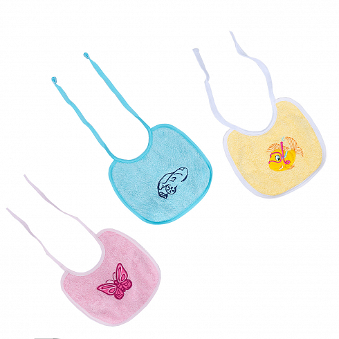 Набор нагрудников с вышивкой, 2 слоя, 100% хлопок, 3 шт. в уп., животные (BN00602)